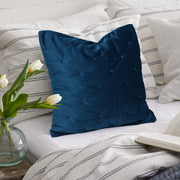 velvet quilted embroidered cushion cover royal blue