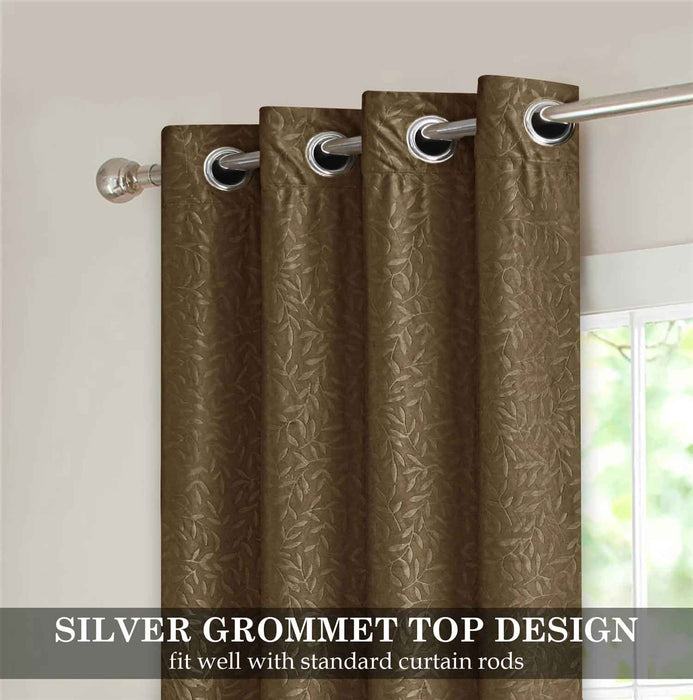 branched leaves embossed velvet curtains brown