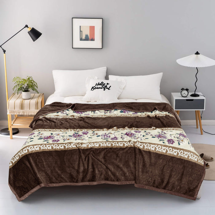 floral print embossed fleece blanket