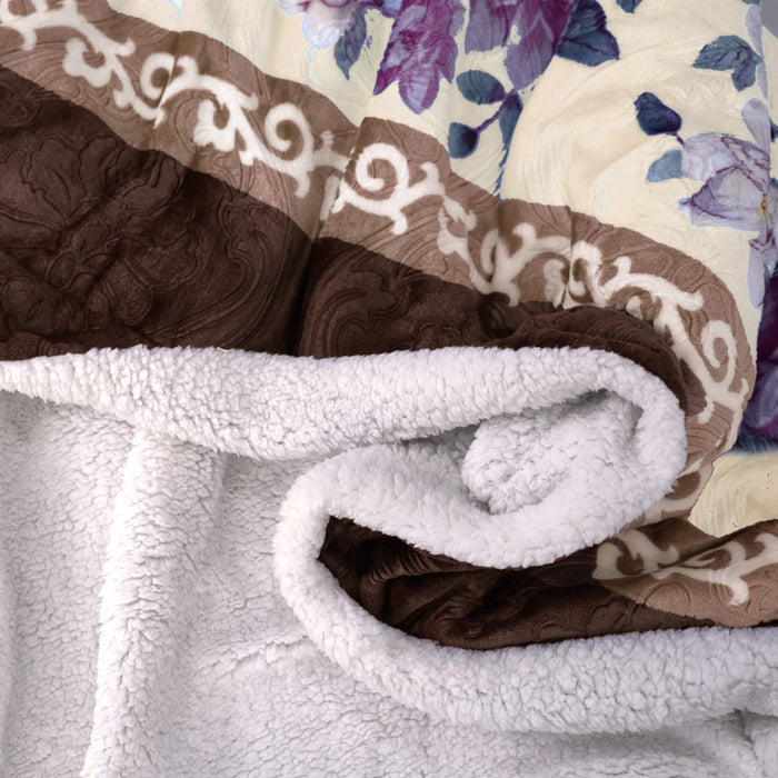 soft warm floral print embossed sherpa blankets