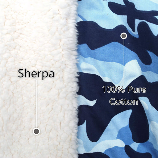 all seasons ultrasoft camouflage blue printed sherpa blanket