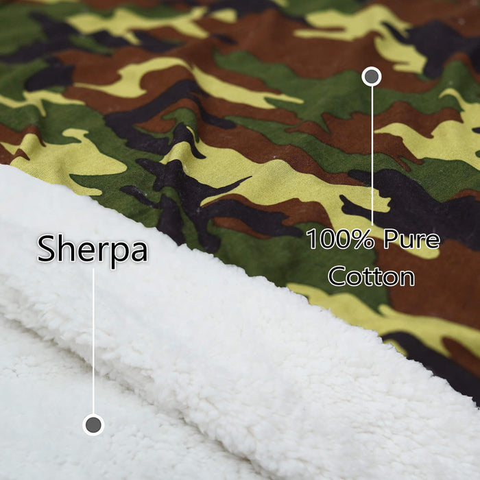 all seasons ultrasoft camouflage green printed sherpa blanket