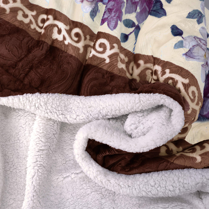 soft warm floral print embossed sherpa blankets