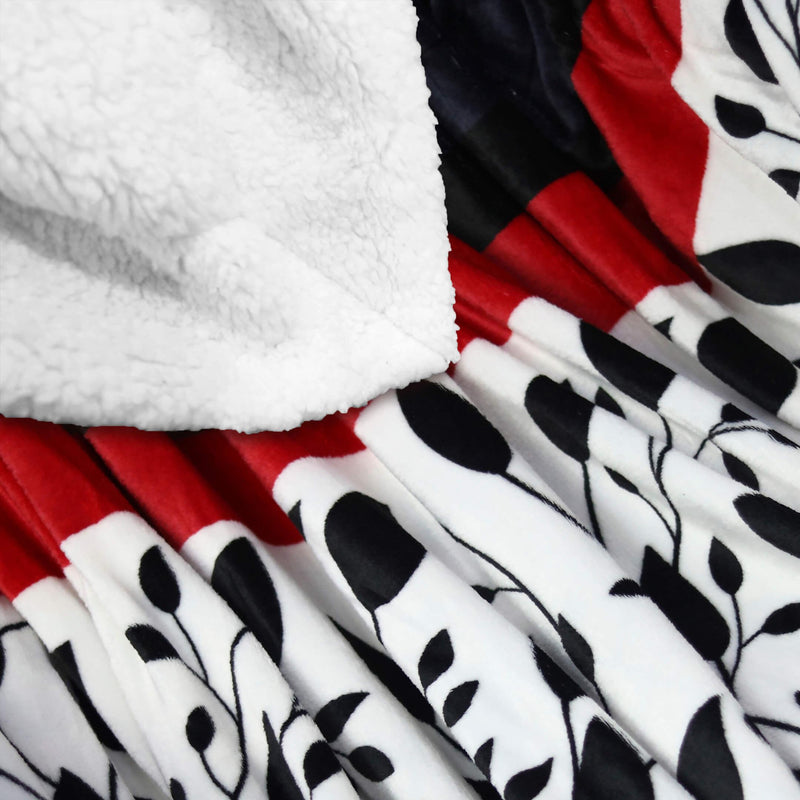 soft warm black red leaves sherpa blanket