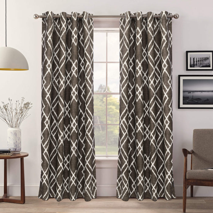 diagonal diamond brown light filtering single curtain panel stitched