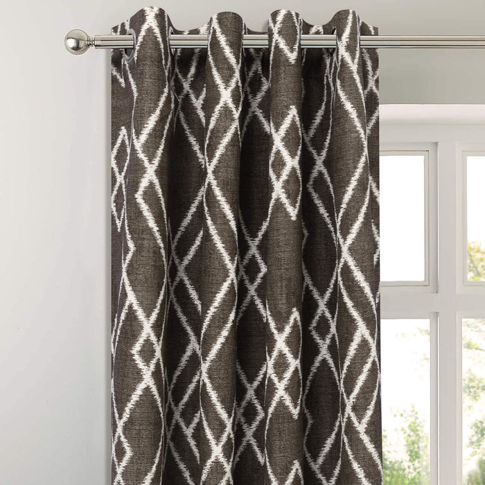 diagonal diamond brown light filtering single curtain panel stitched