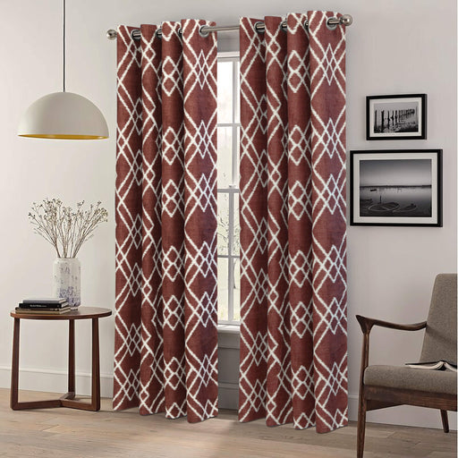 diagonal diamond maroon light filtering single curtain panel stitched