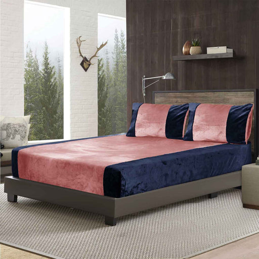 copy of soft and warm vertical patches fleece bedsheet dusky rose navy blue