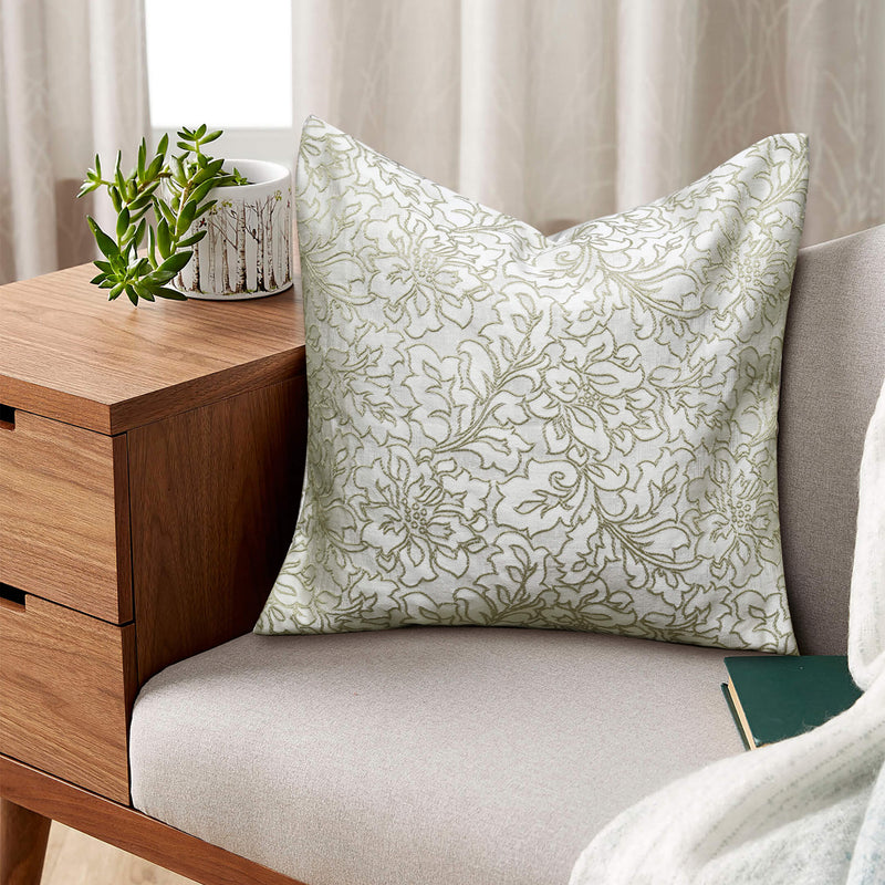 flowers mint embroidered cushion cover