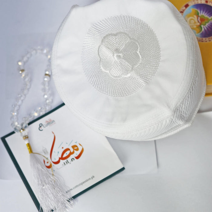 embroidered white flower cap