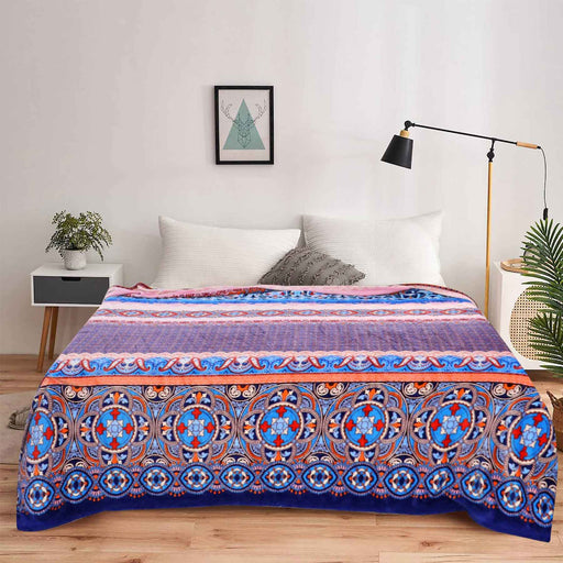 ethnic blue printed ac fleece blanket