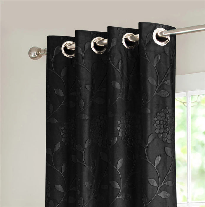 floral vine embossed velvet curtains black