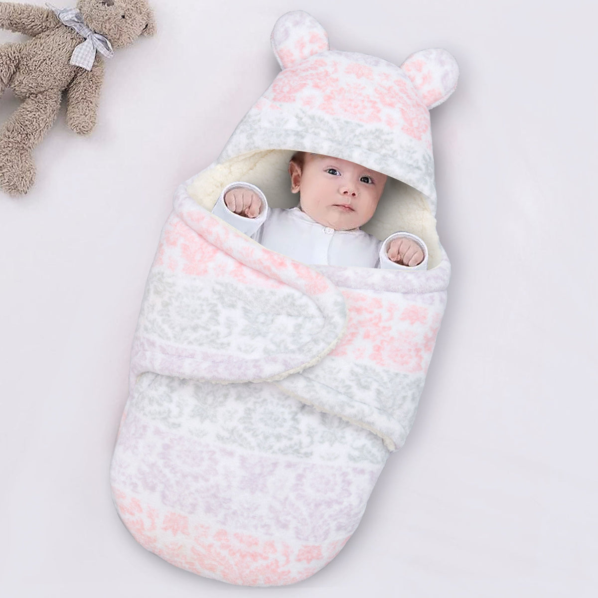 Floral Stripes Pink Lilac Sherpa Swaddle — Cotton Passion