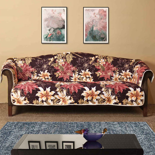 floral brown quilted sofa cover set