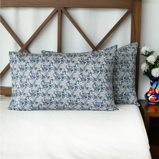 floral blue sateen pillow covers