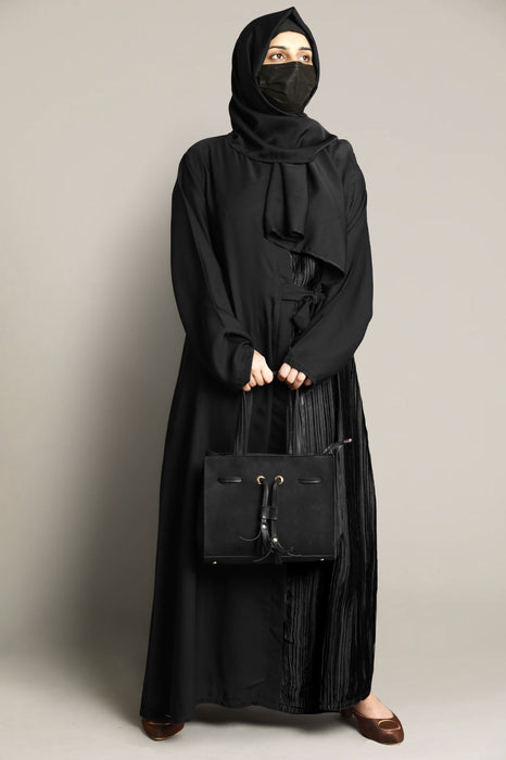 front cut crushed pleated abaya