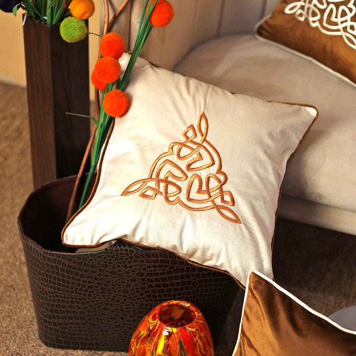 geometrical embroidered lush velvet copper cushion cover bundle of 3