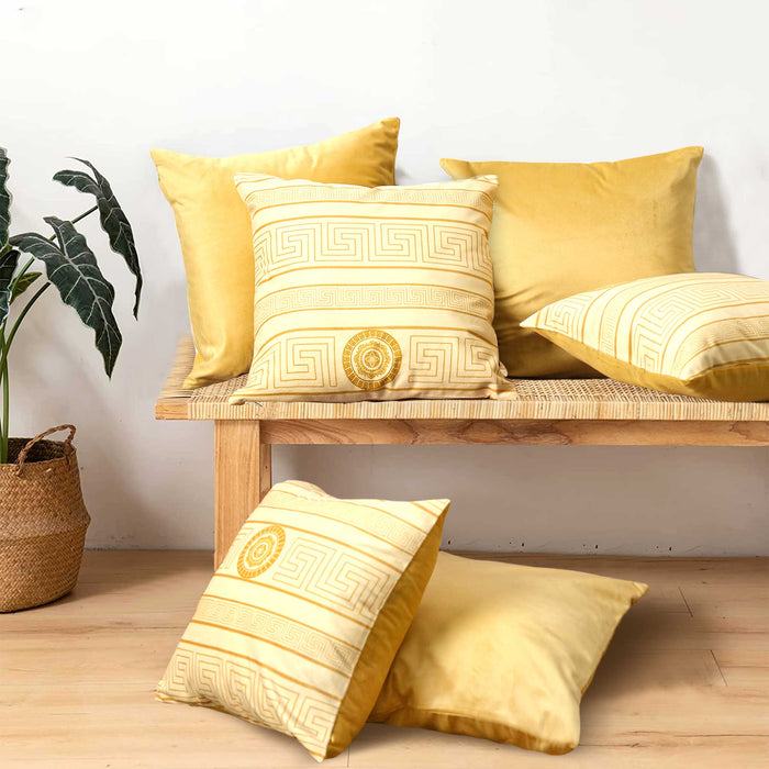 Gold Printed Border Velvet Cushion Covers (Bundle of 6)