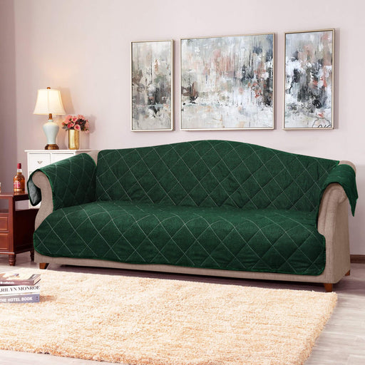 bed rock green quilted sofa cover set