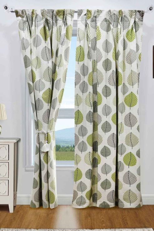 green leaves coated curtains
