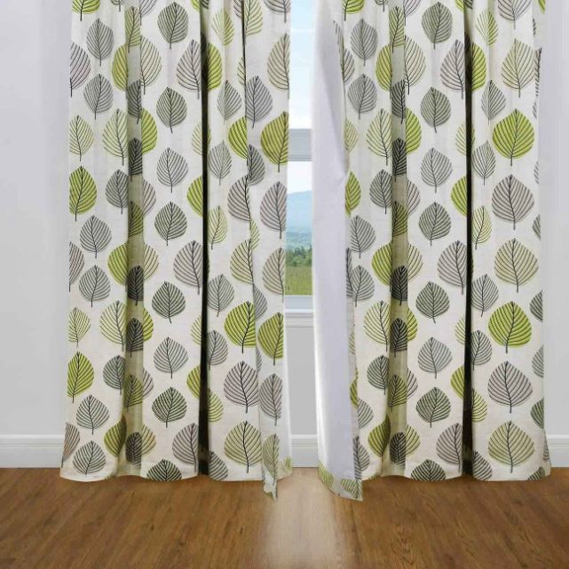 green leaves light filtering single curtain panel stitched