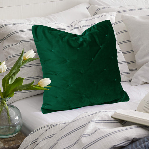 velvet quilted embroidered cushion cover green