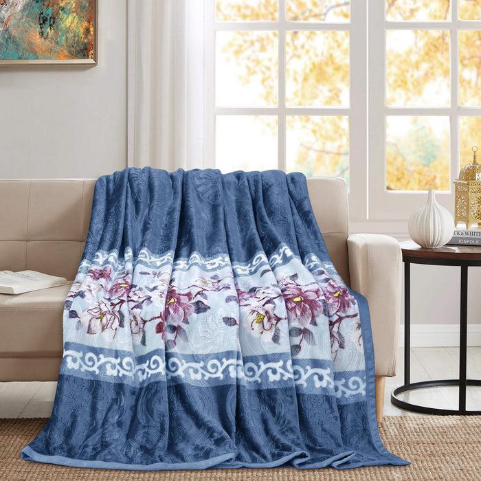 floral print embossed fleece blanket