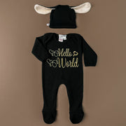 hello world embroidered romper set