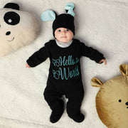 hello world embroidered romper set