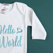 hello world embroidered romper set