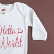 hello world embroidered romper set