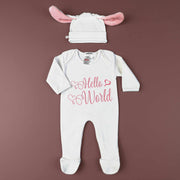 hello world embroidered romper set