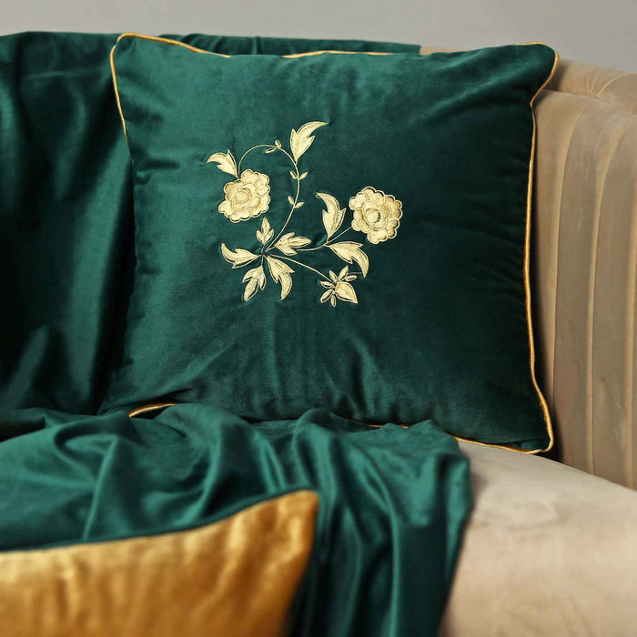 intricate flowers embroidered lush velvet cushion cover bundle of 3