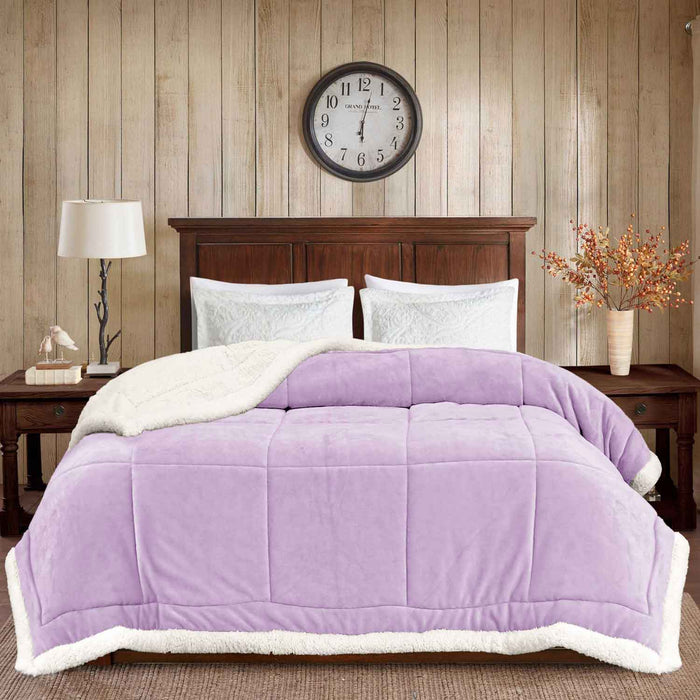 square boxes sherpa border winter comforter