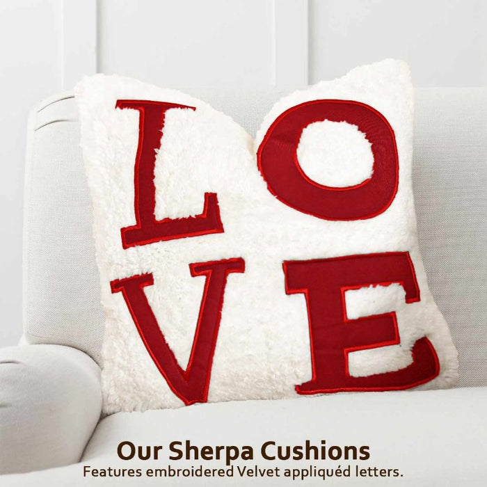 sherpa embroidered cushion covers love