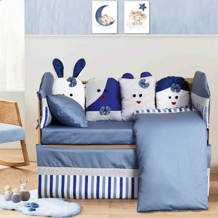 luxury blue bunny baby cot set