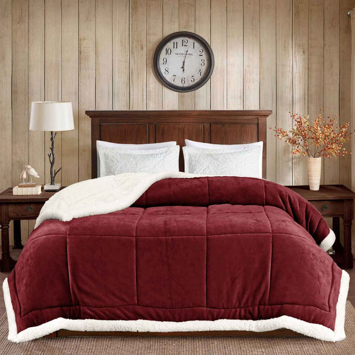 square boxes sherpa border winter comforter