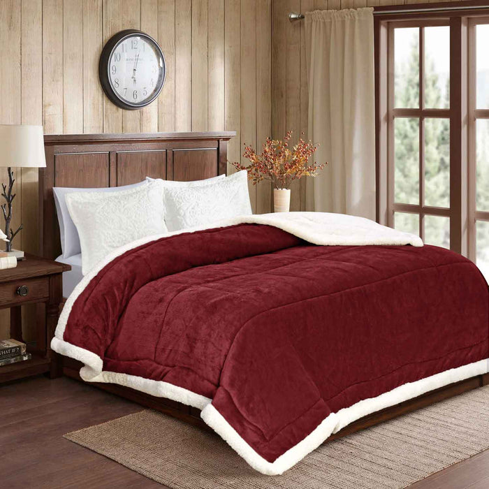 square boxes sherpa border winter comforter