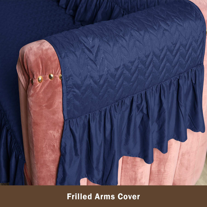 Frilled Ultrasonic Quilted Sofa Cover Navy