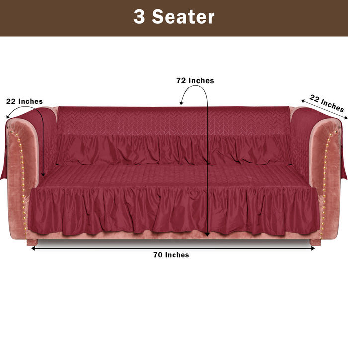 Frilled Ultrasonic Quilted Sofa Cover Maroon