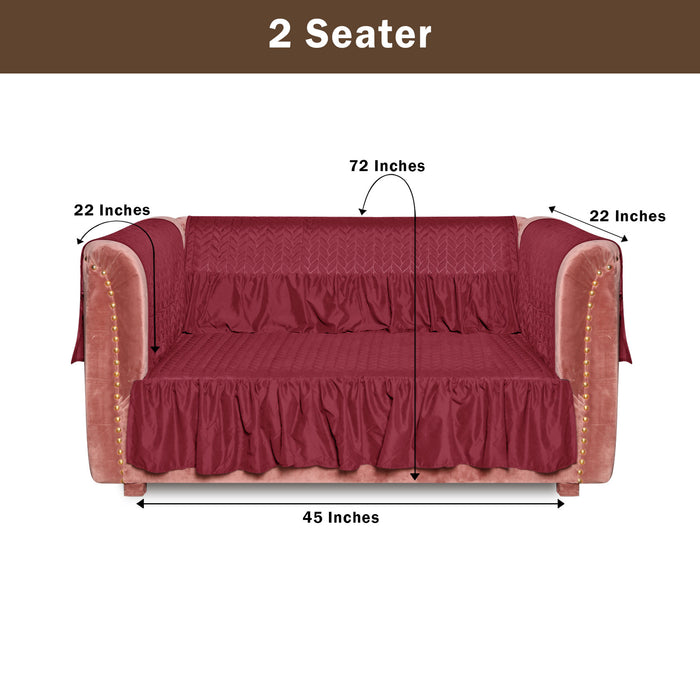 Frilled Ultrasonic Quilted Sofa Cover Maroon