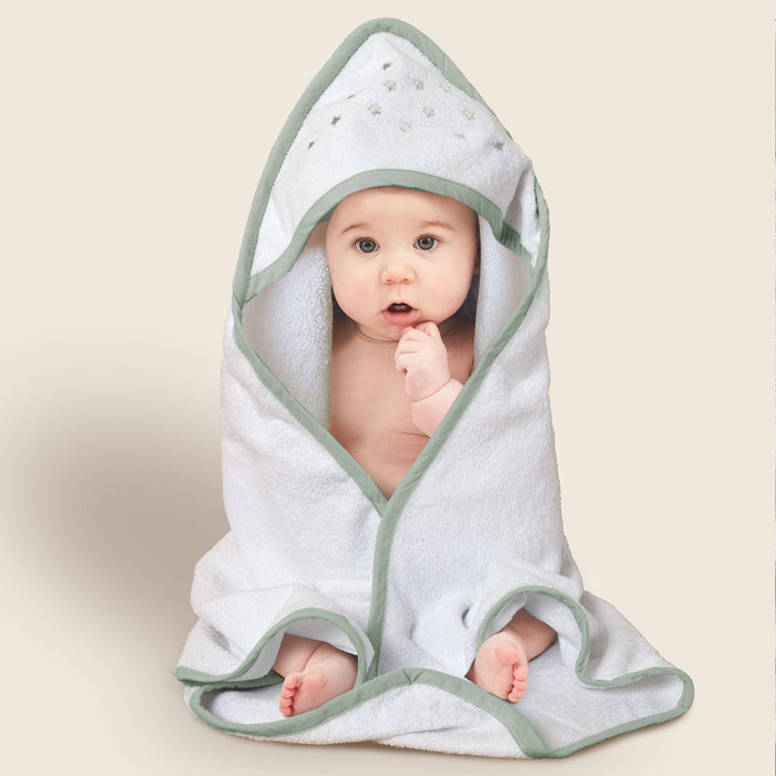 Mint Stars Embroidered Hooded Towel