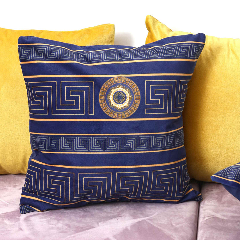 Mustard Printed Border Velvet Cushion Covers (Bundle of 6)