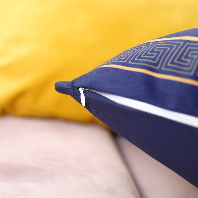 Mustard Printed Border Velvet Cushion Covers (Bundle of 6)