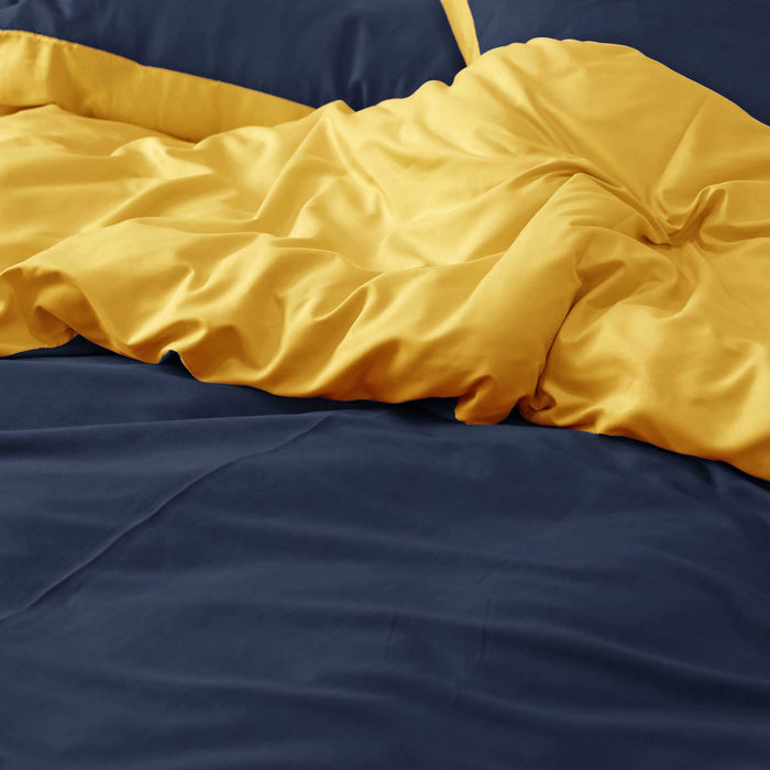 navy mustard reversible duvet cover set