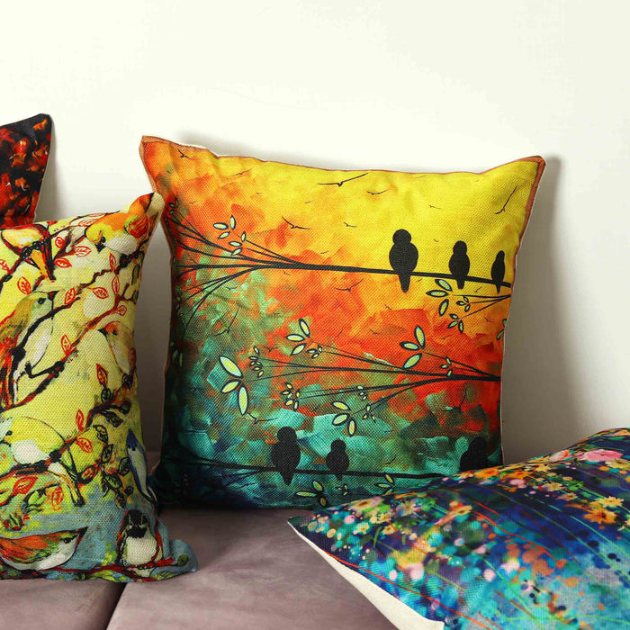 Oil Painted Birds Cushion Covers (Bundle of 6)