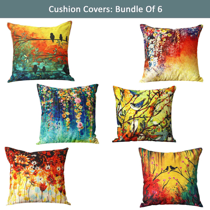Oil Painted Birds Cushion Covers (Bundle of 6)