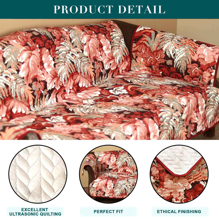 peachy monstera quilted sofa cover set