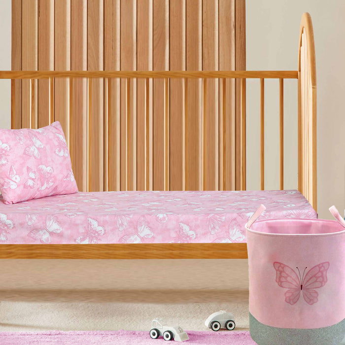 Pink Butterfly Bedsheet Sheet & Pillow