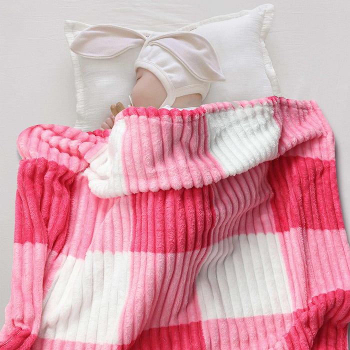 Pink Check Line Embossed Baby Fleece Blanket